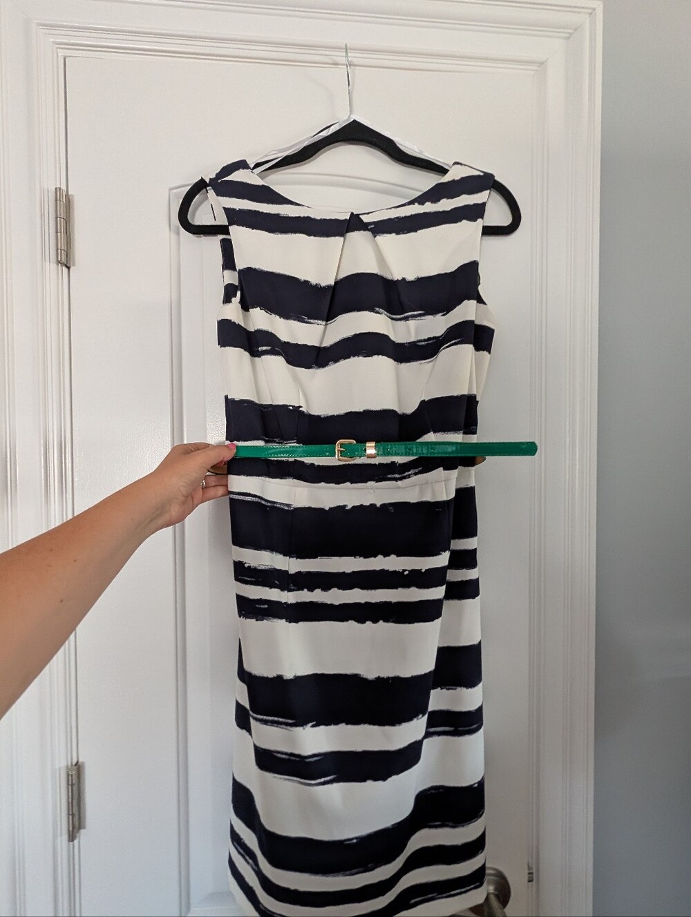 Dress Barn Striped Navy and White Sleeveless Sheath Dress Size 10 - Picture 2 of 10